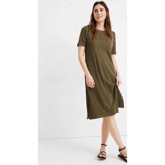 Madewell Dresses & Skirts - Madewell Green Ribbed Pocket Tee Midi Dress Size Large